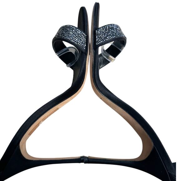 Manolo Blahnik Black Satin Crystal Chaos High Heel Open Toe Sandal 39 - Picture 7 of 12